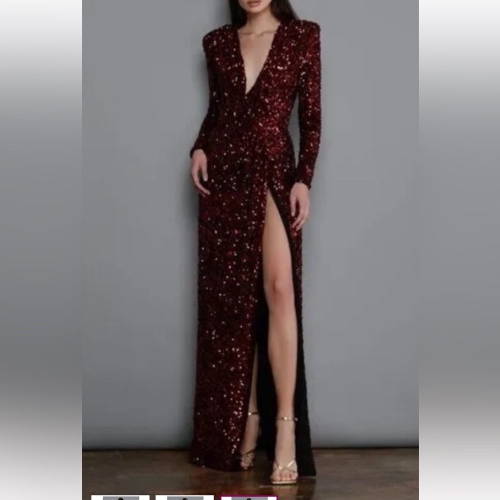 NWT Bronx and Banco Elizabeth Maroon Sequin Maxi Dress Size: US 10